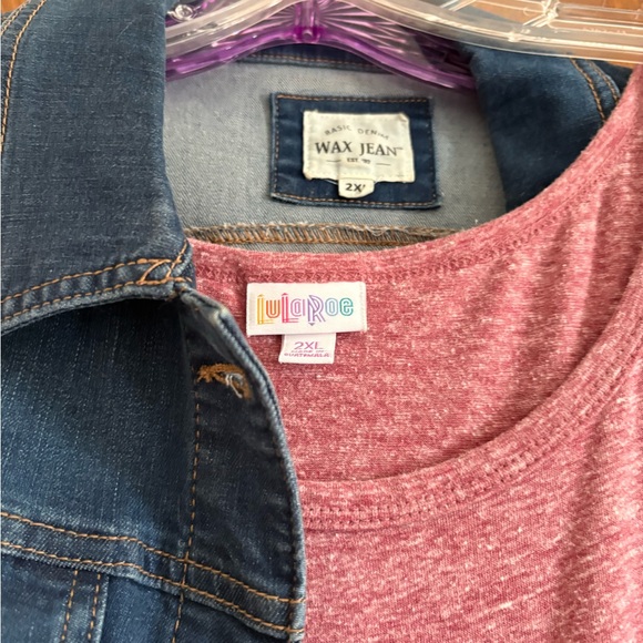 LuLaRoe Midi Dresses in Gray and Pink with Denim Jacket - Picture 2 of 3